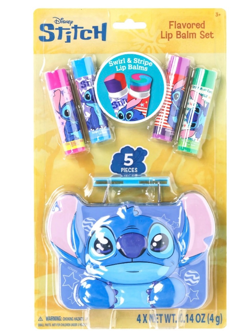 Disney’s Stitch Swirl Lip Balm with Character-Shaped Storage Tin, (NWT)